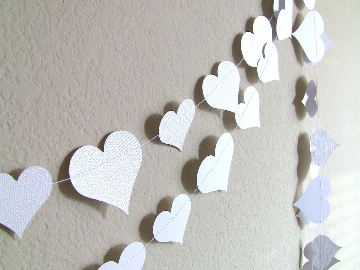 White Hearts - Paper Confetti Garland  10 ft