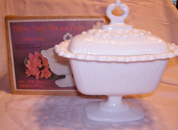 Vintage Indiana Oblong Milk Glass Candy Box