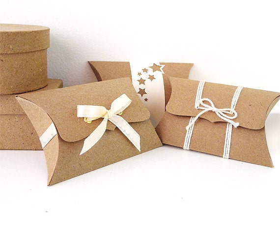 Small Pillow Box, recycled Kraft or choice of colors, 12 wedding favor boxes, DIY jewelry packaging, gift box