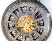 Steampunk - DARK WINDOWS in TIME Pocket Watch - Mechanical - Large - Necklace - Gun Metal - Neo Victorian - Steam Punk - GlazedBlackCherry-