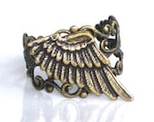 Steampunk - GUARDIAN ANGEL Winged RING - Beautiful Vintage Design - Antique Brass Filigree Setting - Neo Victorian - By GlazedBlackCherry