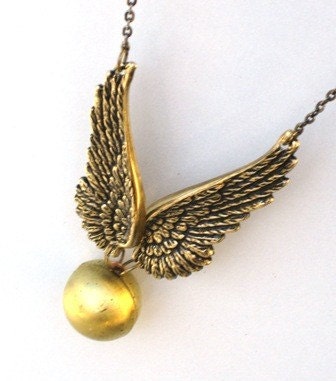 Steampunk Harry Potter FLYING Golden Snitch - Locket Pendant Necklace - By GlazedBlackCherry