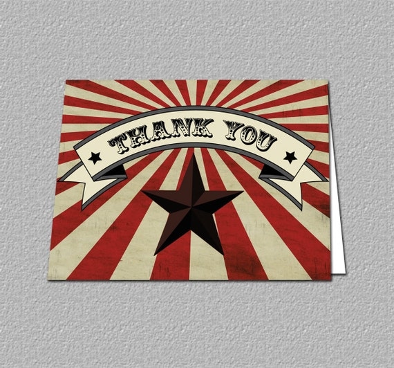 Carnival Thank You Card, Circus Thank You Cars, Note Card Set