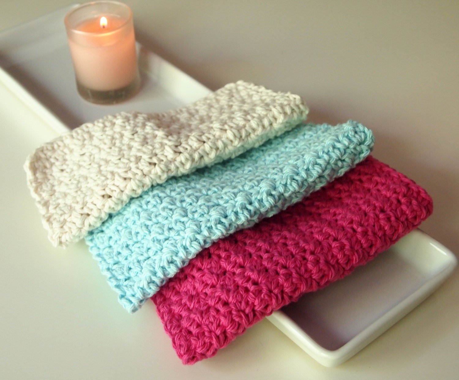 set of three 7" x 7" 100% cotton washcloths/dishcloths (choose your colors)