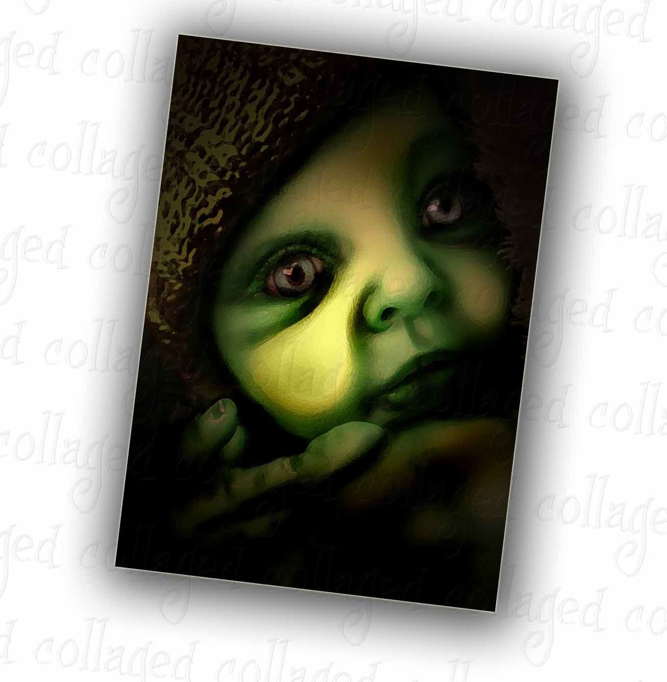 DIGITAL COLLAGE SHEET Dead Dolls 2 Gothic Scary Eerie Evil  aceo Background card mirrors badges different unique - collaged
