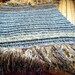 Faded Denim Blue Brown Cream Tan STRIPE Fringe Home Decor Throw Blanket, Knit Afghan