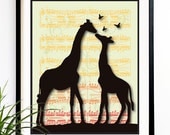 20% OFF Sale Art print Animal Giraffes Home decor St Valentine