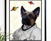 20% OFF Sale Dog Art print Dog Astronaut cosmonaut Altered art print Animal wall decor (1042)