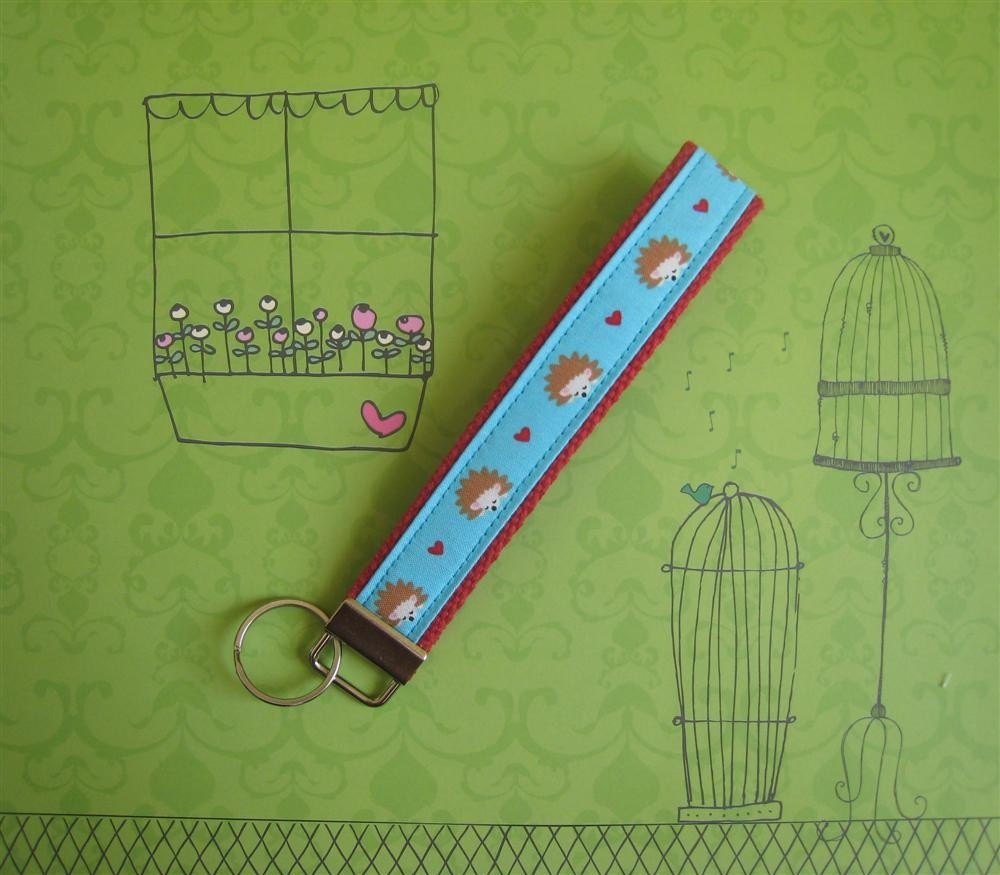 Key Fob - Hedgehogs Heaven In Aqua by Michael Miller