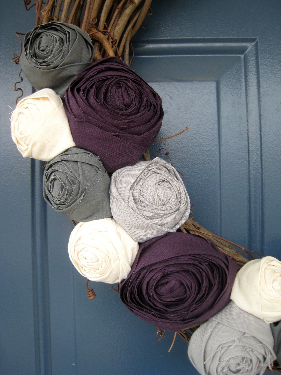 The Clarabelle - Fabric Rose Grapevine Wreath - 18 inch - Made to Order