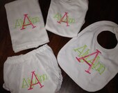 4 Piece Baby Gift Set... Onesie, Bloomers, Burp Cloth and Bib