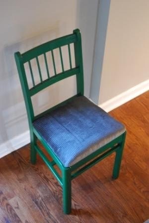 Vintage desk chair green with gray pinstriped velvet cushion
