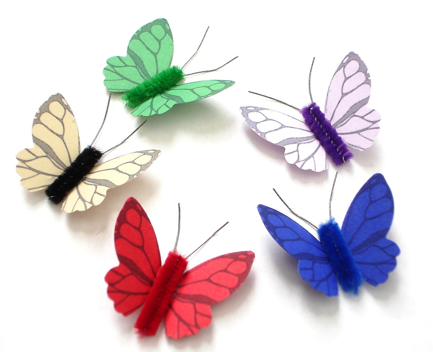 Mixed Colors Classic Butterfly Collection - scrapbooking, weddings, gift wrapping, embellishments - Set of 5 - No43