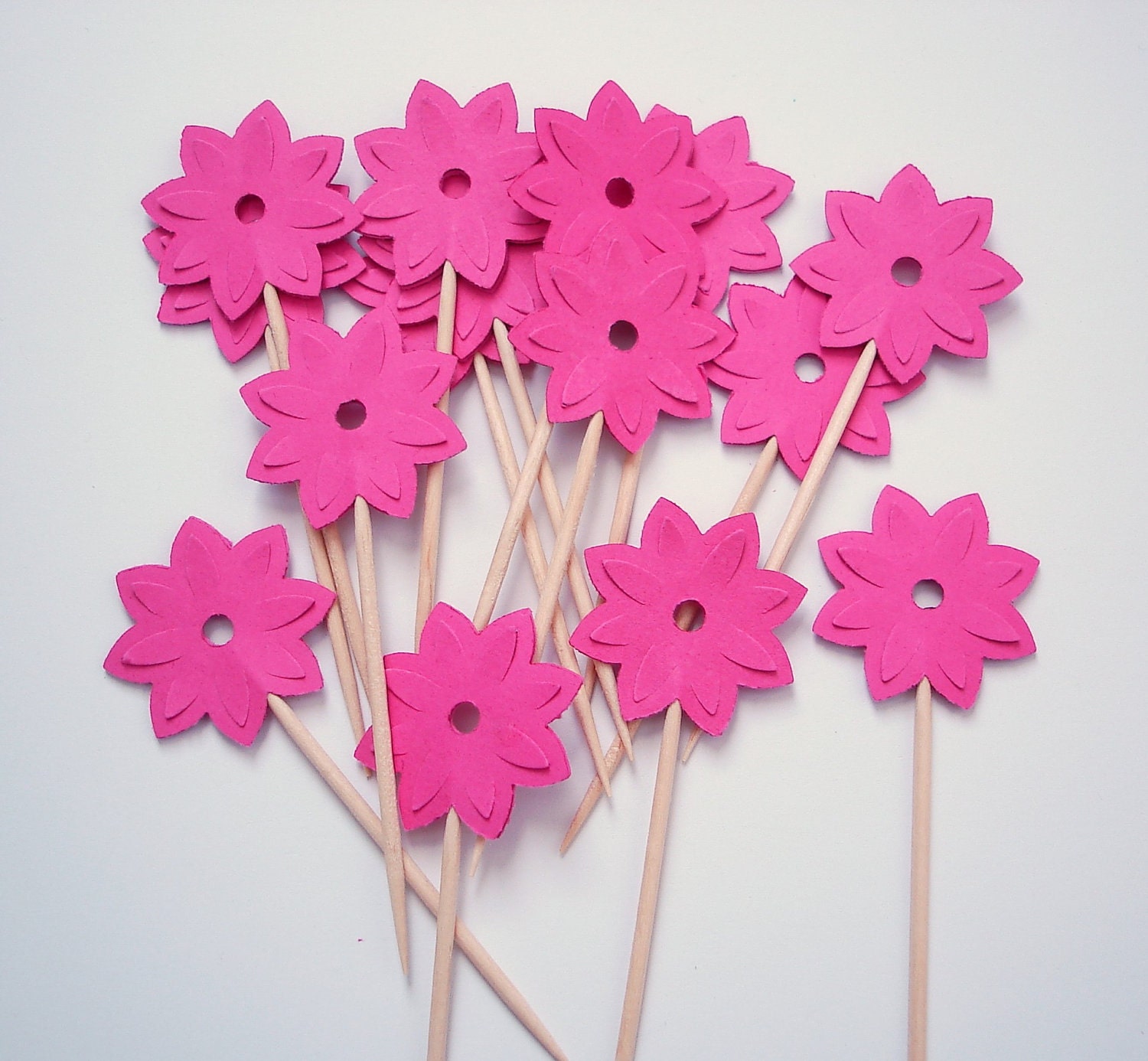 24 Decorative Pink Water Lily Party Picks, Cupcake Toppers, Food Picks, Toothpicks, Drink Picks - No859