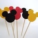 24 Decorative Red Black Yellow Mickey Mouse party picks, toothpicks, food picks, cupcake toppers - No720