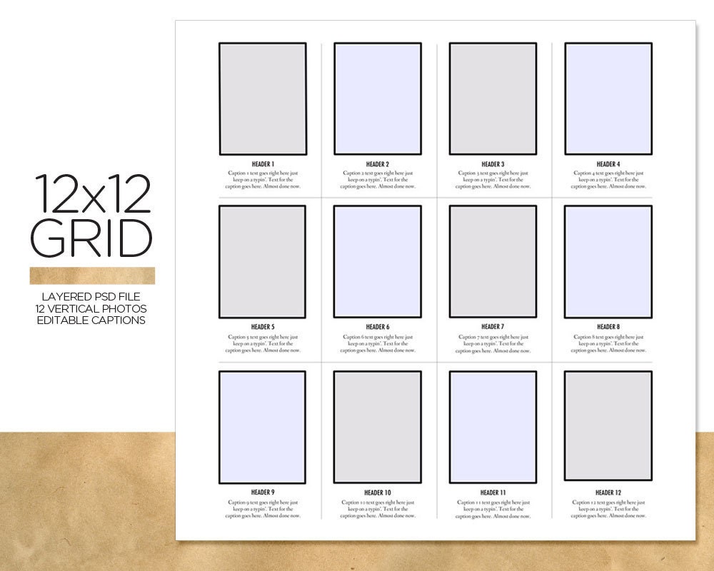 12x12 Grid With Captions / Layered PSD Template