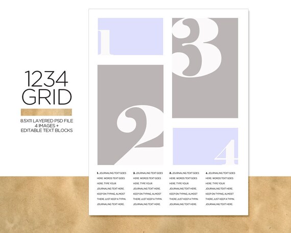1234 Grid / 8.5 x11 Layered PSD Template