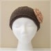 Crocheted Knit-Look Headband/Ear Warmer in Taupe w Apricot Beaded Flower