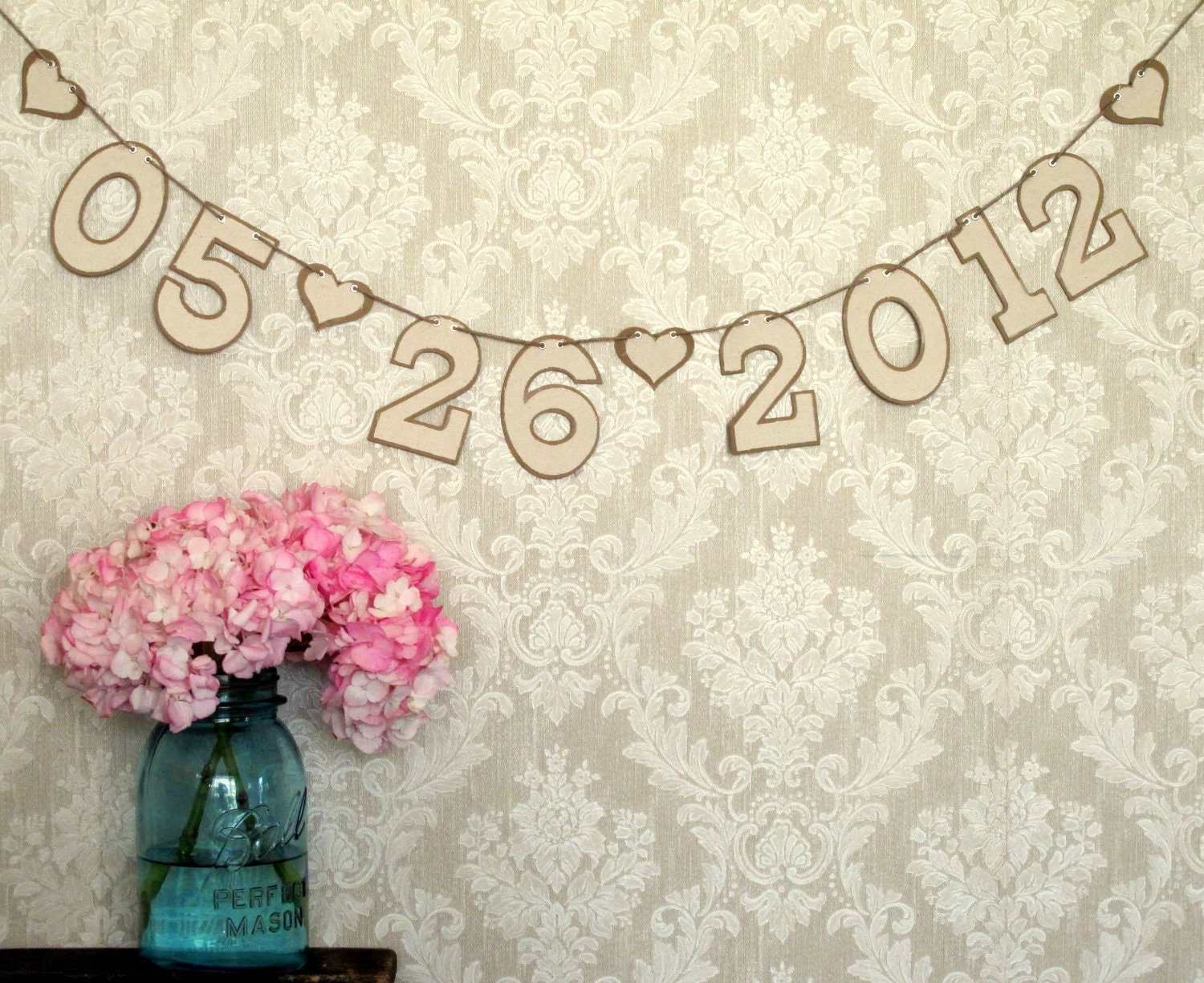 Unique Wedding Garland Banner - Rustic Woodland, Vintage-Inspired, Natural, Eco-Friendly - Recycled Kraft Paperboard & Ivory Cotton Fabric