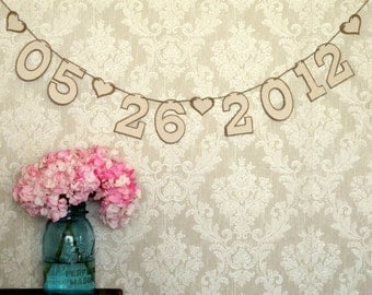 Unique Wedding Garland Banner - Rustic Woodland, Vintage-Inspired, Natural, Eco-Friendly - Recycled Kraft Paperboard & Ivory Cotton Fabric