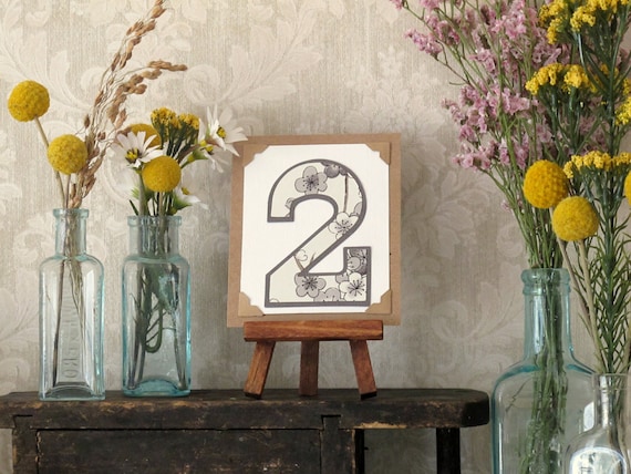 Custom Wedding Table Numbers  -                          Tiny Art w/ Easel - Rustic, Vintage-Inspired, Natural