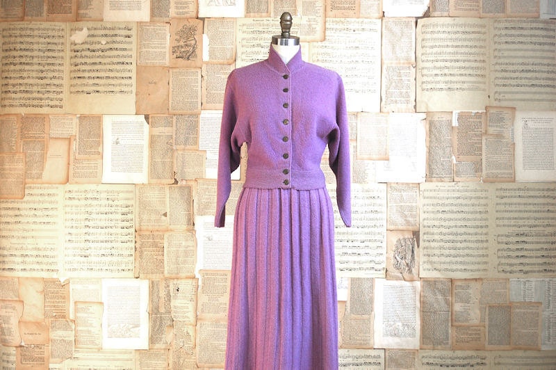 vintage 50s lilac boucle sweater set s/m