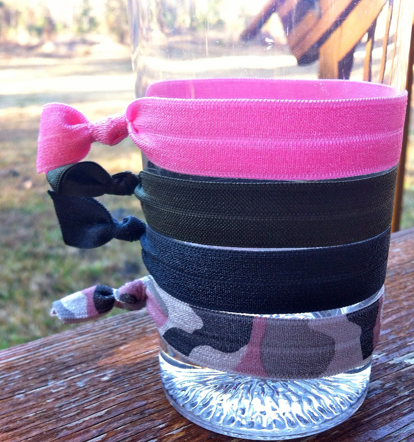 Grey and Pink Camouflage Collection Elastic Hair Ties