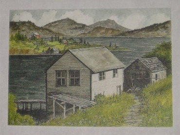 Norwegian Boathouse Watercolor by Carla Garloff Treasury Item