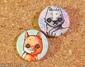 Cute Chibi Northeast Dog Southwest Cat Animal Character Pin-back Button Set