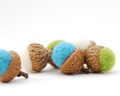 Felted Acorns,  aqua green white ocean beach sea autumn fall thanksgiving nature woodland decor  ecofriendly