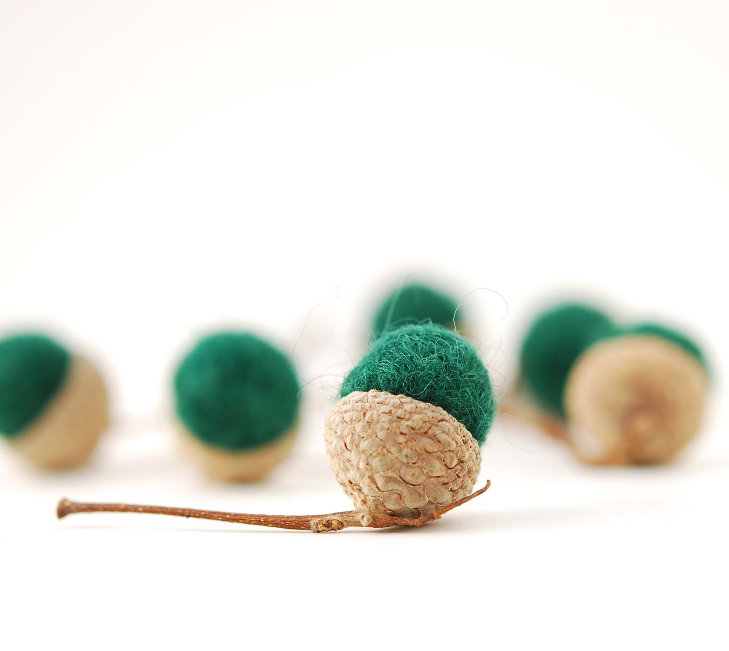 Felted Acorns, green evergreen autumn fall thanksgiving christmas holiday nature woodland decor ecofriendly