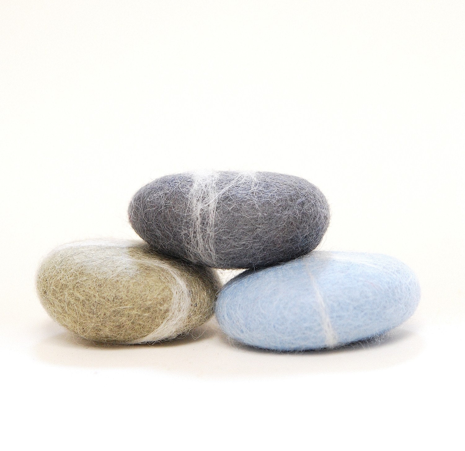 Felted Stones - ice blue grey gray rocks nature eco friendly