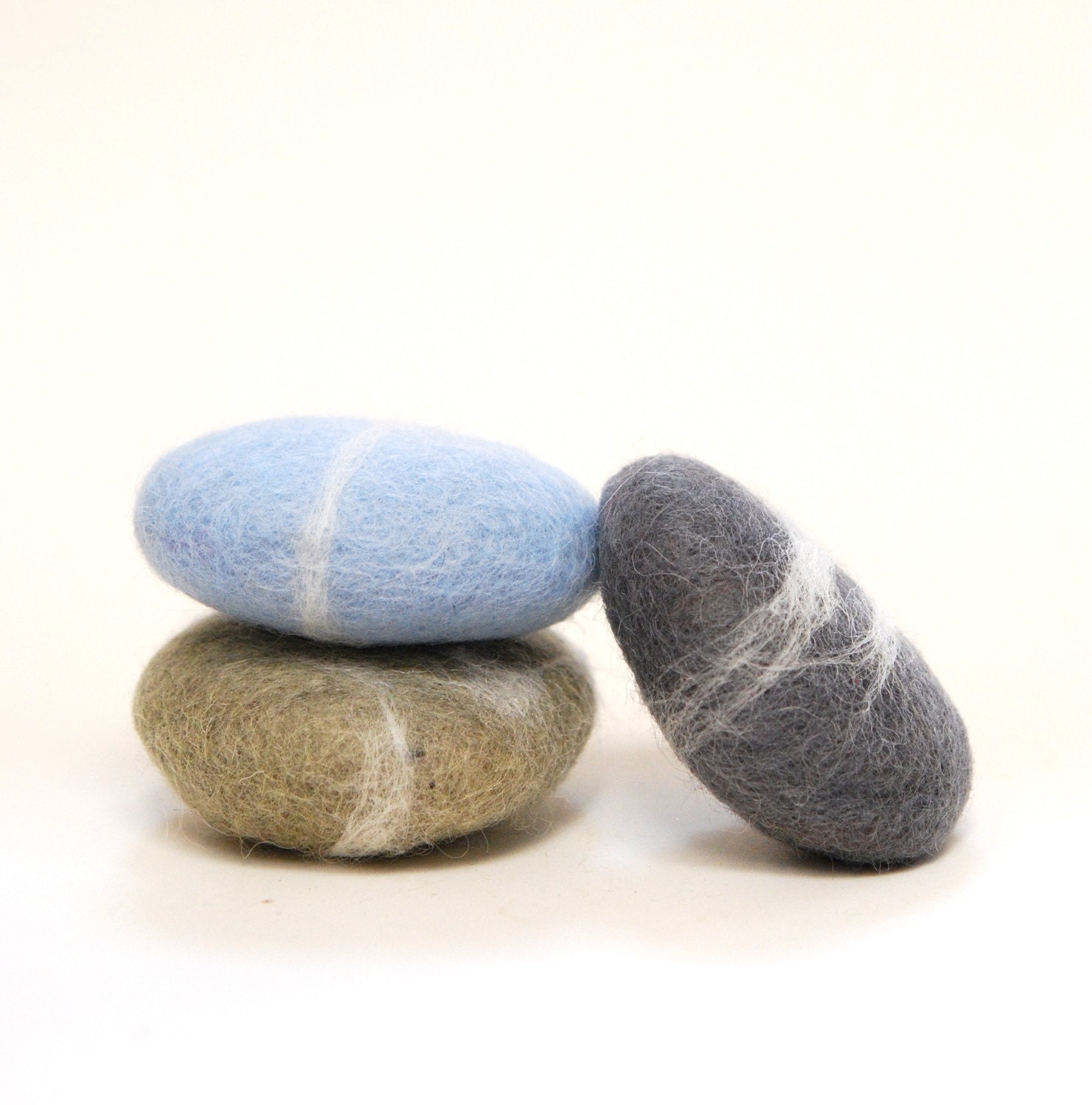 Felted Stones - ice blue grey gray rocks nature eco friendly