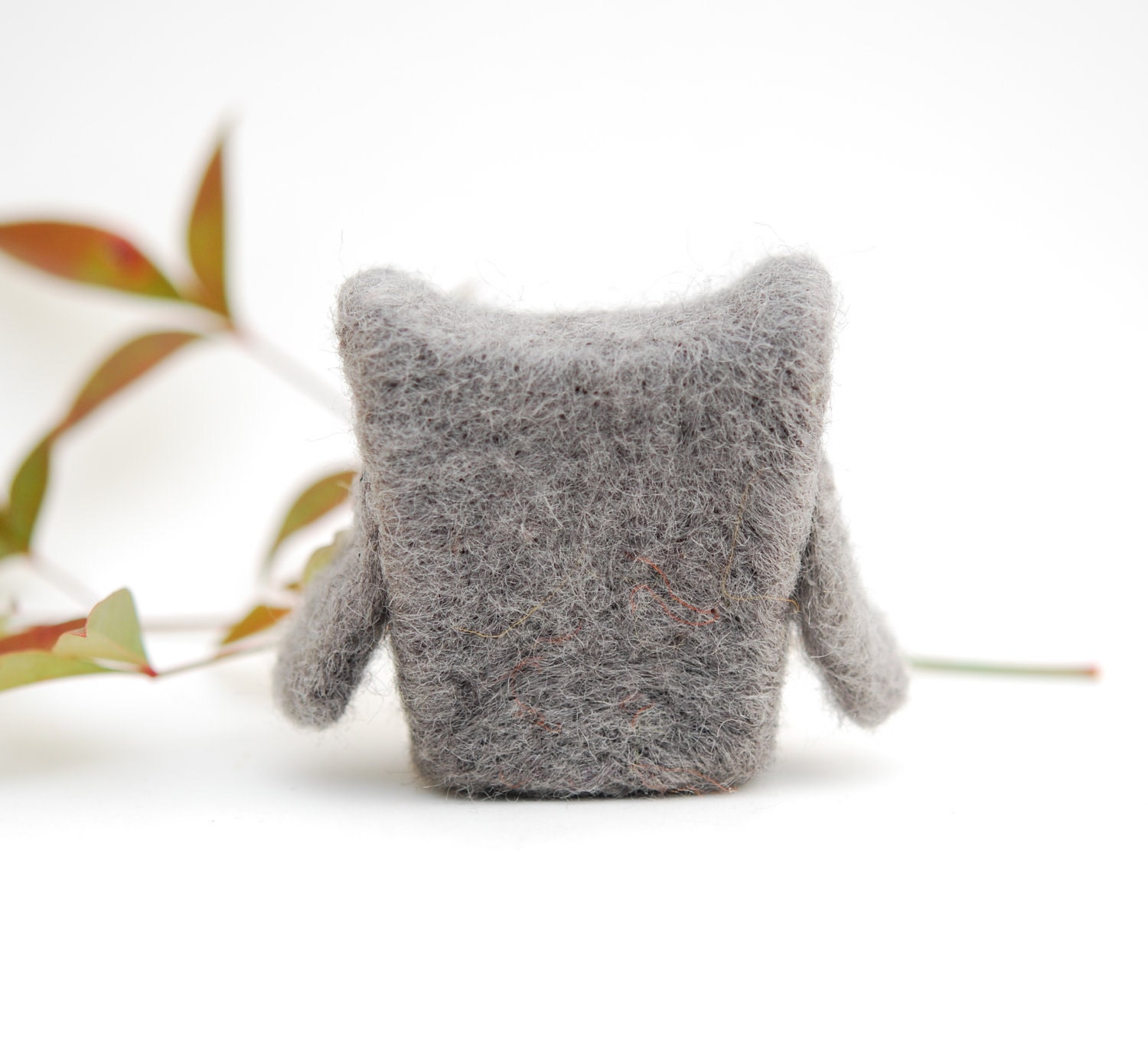 Needle Felted Owl, grey mustard yellow wool home whimsical decor play ecofriendly