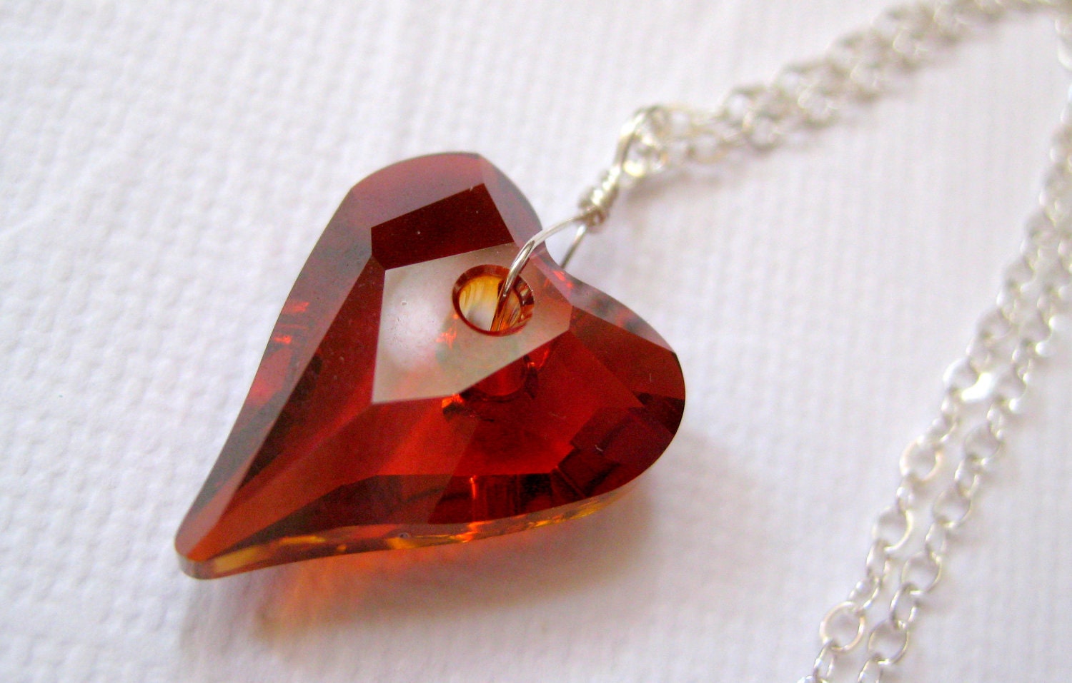 Red heart necklace, Sterling silver Swarovski red crystal necklace, Valentine's day gift, Love necklace, Handmade jewelry