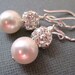 Bridal pearl earrings, Swarovski white pearl earrings, Swarovski crystal rhinestone earrings, Bridesmaid gift, Wedding jewelry