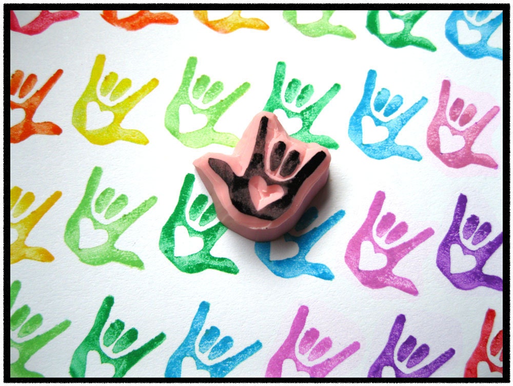 Sign Language I Love You - ASL- Hand Carved Rubber Stamp