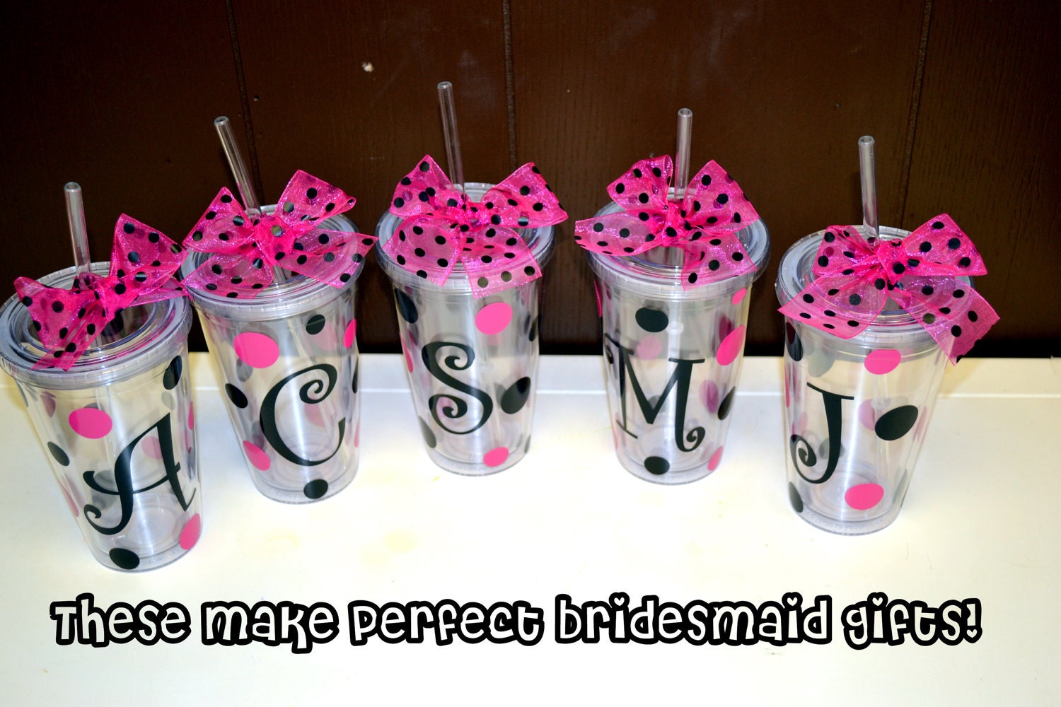 5 FIVE Bridesmaid gifts Personalized Cups - 16oz Clear Acrylic Tumbler Cup with Screw on Acrylic Lid and Removable Straw