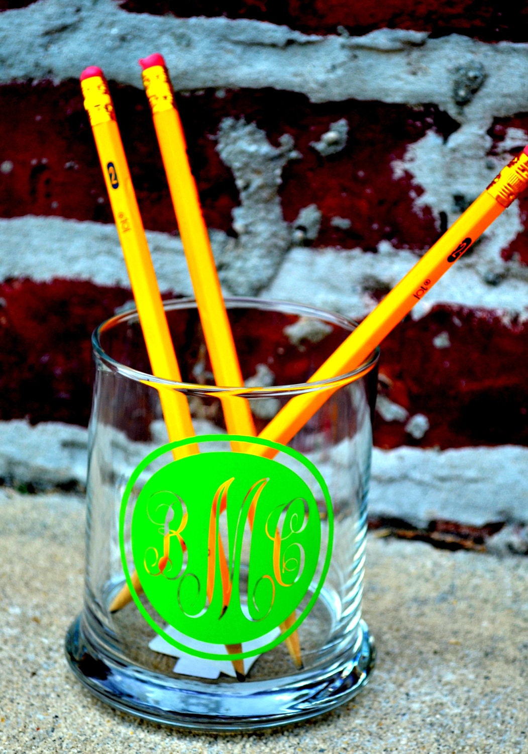 TEACHER Pencil Holder Glass Cup - Monogram - Personalized- Custom Teacher Appreciation - Student Teacher - Graduation - End of the Year