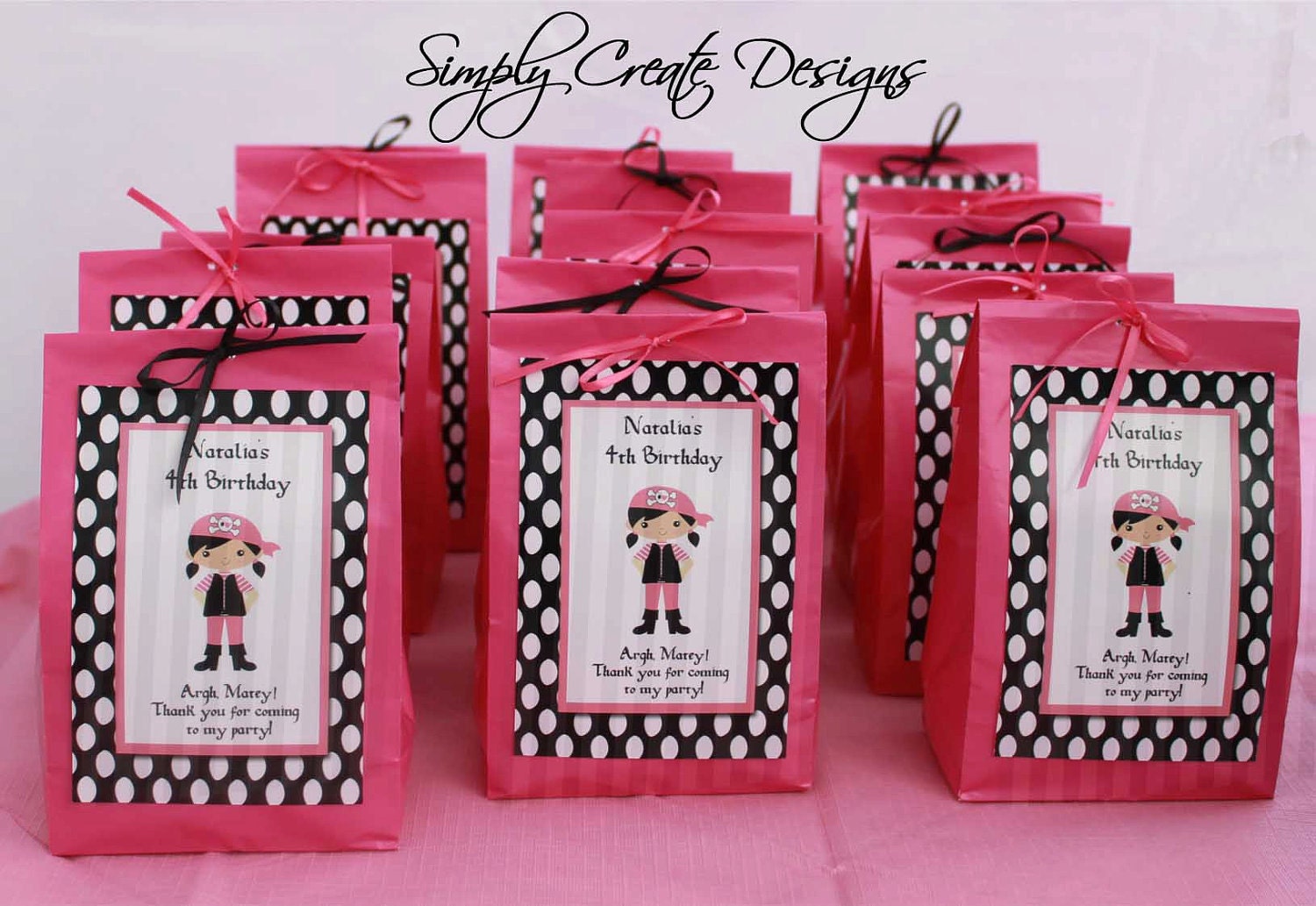 Pirate Favor Tag Pink Girl DIGITAL FILE 4x6 Jpeg Digital File Personalized Il_170x135