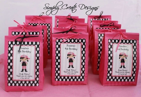 Pirate Favor Tag Pink Girl DIGITAL FILE 4x6 Jpeg Digital File Personalized Il_570xn