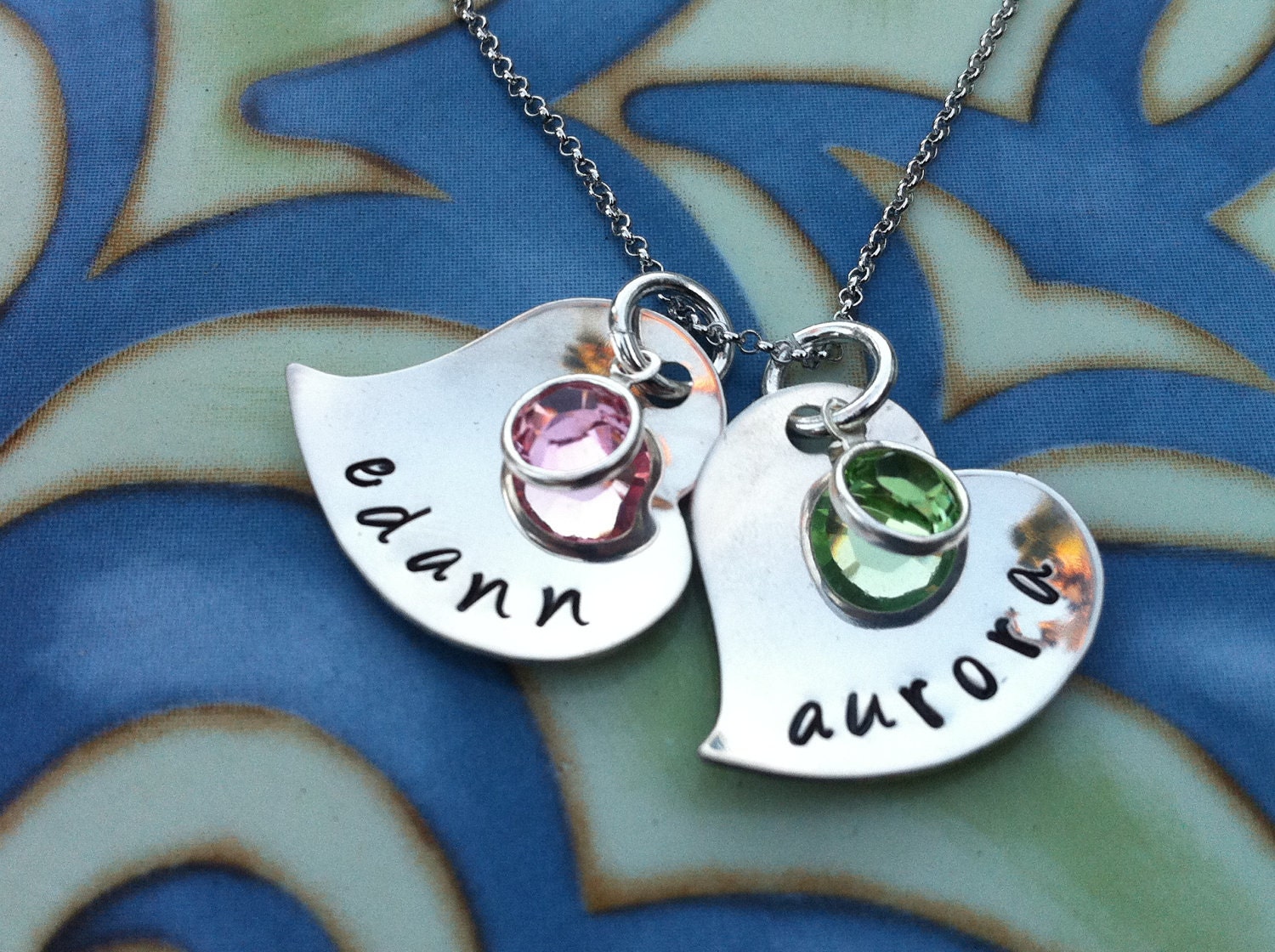 Double Hearts Hand Stamped Pendants
