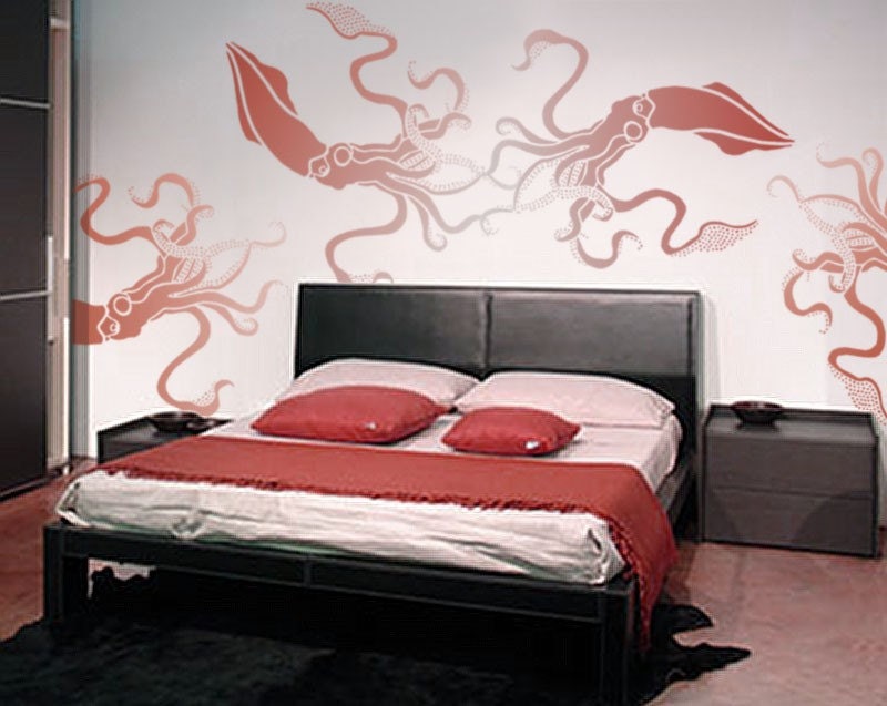 Wall Stencil Reusable - GIANT SQUID - DIY Home Decor - Great for kids' rooms