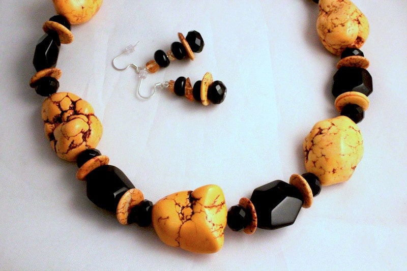 Orange and Black Chunky Necklace and Earrings