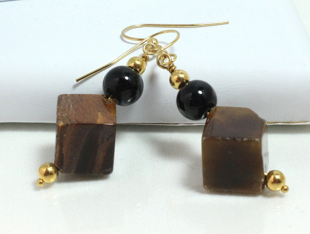 Tiger Eye and Black Onyx Earrings