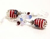 American Flag and Swarovski Crystal Earrings