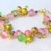 Lampwork Hearts Bracelet, Pink and Green Hearts and Flowers