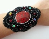 SALE Red Matrix Beaded Cuff Bracelet
