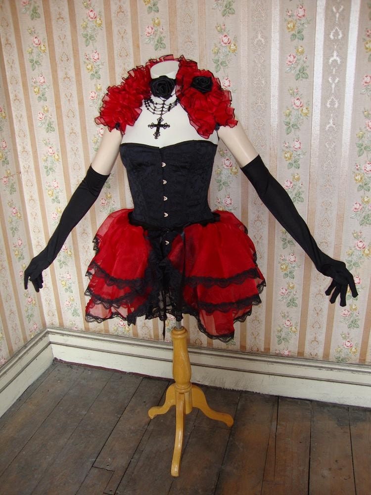 Burlesque  Bustle Skirt  and Shrug Set SWEET LOVE goth STEAMPUNK  Gothic