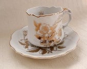 Vintage Elegant White China Tea Cup and Saucer with gold floral  trim 50th anniversary